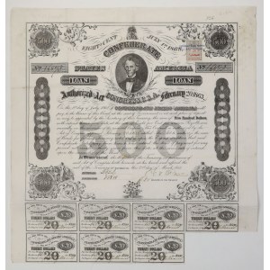 Confederate States of America (CSA), Bond 500 Dollars 1863 - with a stamp