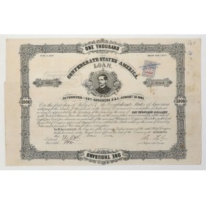 Confederate States of America (CSA), Bond 1000 Dollars 1862 - with a stamp