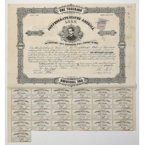Confederate States of America (CSA), Bond 1000 Dollars 1862 - with a stamp