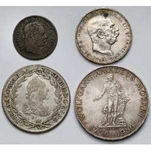 Rakúsko, strieborné mince 1776–1956 – súprava (4 ks)
