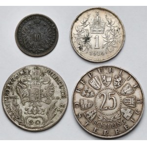 Rakúsko, strieborné mince 1776–1956 – súprava (4 ks)
