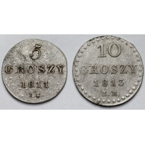 Duchy of Warsaw, 5 groszy 1811 and 10 groszy 1813 - set (2 pieces)