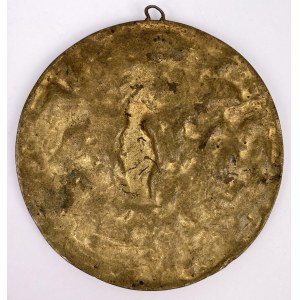 Art Nouveau medallion—a shepherdess feeding birds