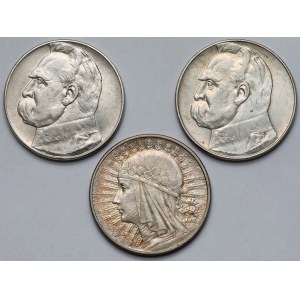 10 złotych 1932-1937 Głowa Kobiety i Piłsudski - zestaw (3szt)