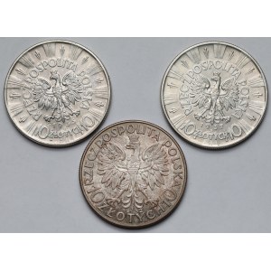 10 złotych 1932-1937 Głowa Kobiety i Piłsudski - zestaw (3szt)