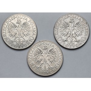 10 złotych 1932-1933 Głowa Kobiety - zestaw (3szt)
