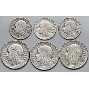 2 i 5 złotych 1932-1934 Głowa Kobiety - zestaw (6szt)