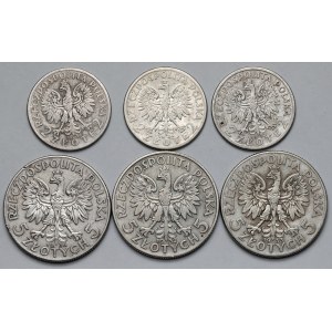 2 i 5 złotych 1932-1934 Głowa Kobiety - zestaw (6szt)