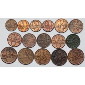 1, 2 i 5 groszy 1928-1939 - zestaw (16szt)