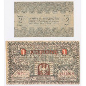 Krakau 1 Krone und Posen 2 Mark 1919 – Set (2 Stück)