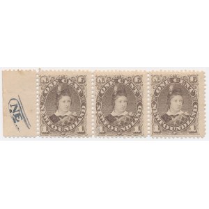 Newfoundland, pás známok 3 × 1 cent z rokov 1880–1892 s certifikátom BPA