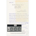 Newfoundland, pás známok 3 × 1 cent z rokov 1880–1892 s certifikátom BPA