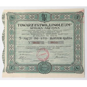 LINOLEUM Sp. Akc., 5 x 100 zł, 1936