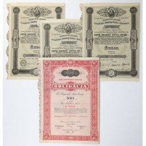 ZAWIERCIE Em.1, 100 zł 1929 i Pożyczka Narodowa Obligacja 100 zł 1934 (4szt)