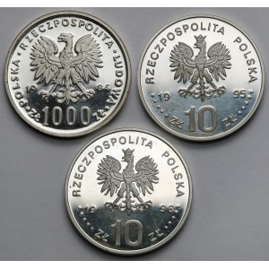 10 zlotych and 1,000 zlotys, 1984–1996, Witos and Mikołajczyk – set (3 pieces)