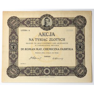 Dr. ROMAN MAY Chemical Factory, 1,000 zł, 1927 – unnumbered form