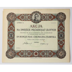 Dr. ROMAN MAY Chemical Factory, 250 zł, 1927—unnumbered form