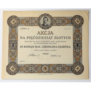 Fabbrica chimica del Dr. ROMAN MAY, 50 zł 1927 - modulo senza numero