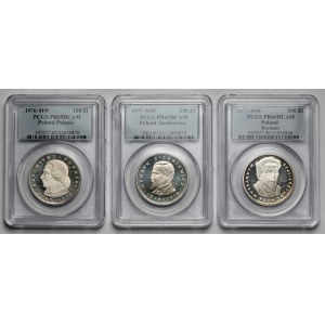 100 złotych 1976-1977 w gradingu PCGS - zestaw (3szt)