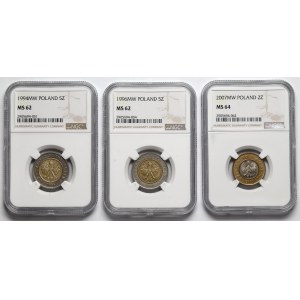 2 e 5 zloty 1994-2007 con certificazione NGC - set (3 pezzi)