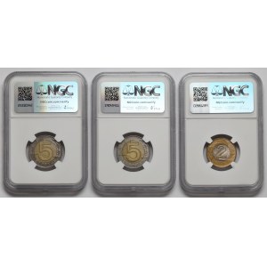 2 e 5 zloty 1994-2007 con certificazione NGC - set (3 pezzi)