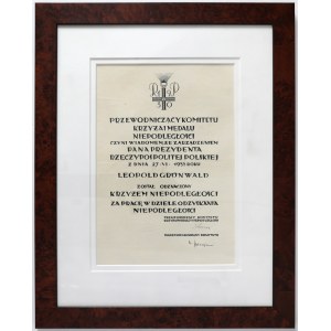 Second Polish Republic, Certificate Accompanying the Cross of Independence—for Leopold Grünwald