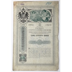 Karol Ludwik's Galician Railway, 4% Railroad Bond, 10,000 kr, 1902