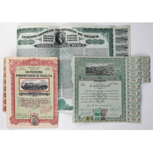 Mexiko, súbor cenných papierov 1907–1936 (3 ks)