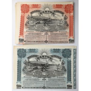 Brazil, Santos, 20- and 100-pound bonds, 1910 – set (2 pieces)