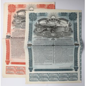 Brazil, Santos, 20- and 100-pound bonds, 1910 – set (2 pieces)