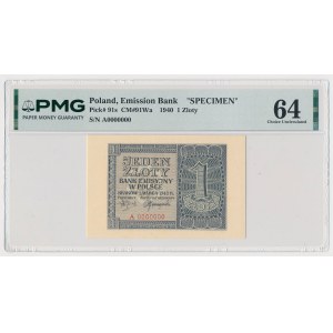1 zloty note, 1940 - A 0000000