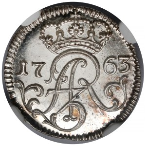 August III Sas, LUSTRZANY Szeląg Elbląg 1763 FLS - czyste srebro