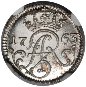 August III Sas, LUSTRZANY Szeląg Elbląg 1763 FLS - czyste srebro