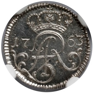 August III Sas, LUSTRZANY Szeląg Elbląg 1763 FLS - czyste srebro