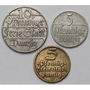 Gdańsk, 5 and 10 pfennigs, 1923 and 1932 - set (3 pieces)