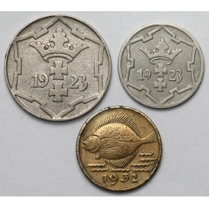 Gdańsk, 5 and 10 pfennigs, 1923 and 1932 - set (3 pieces)