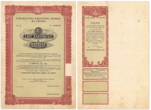 DRUK PRÓBNY - PROJEKT - MAKIETA Lwów, TKZ, List zastawny 1.000 dolarów 1933