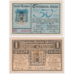 Cieszyn, 50 halers and 1 crown 1919 (2pc)