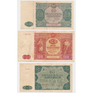 20, 100 zloty 1946 and 20 zloty 1947 - set (3pcs)