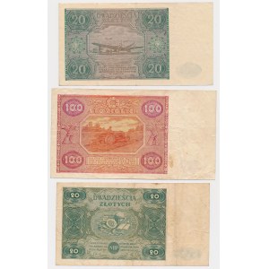 20, 100 zloty 1946 and 20 zloty 1947 - set (3pcs)