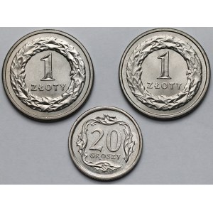 1 złoty 1991-1992 i 20 groszy 2000 - zestaw (3szt)