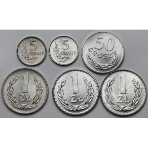5-50 grošov 1961-1978 a 1 zlotý 1971-1981 - sada (6 ks)