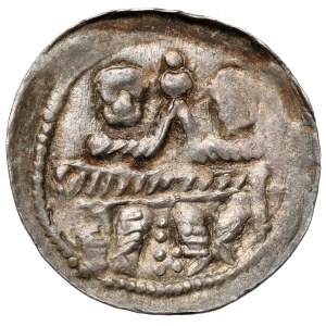 Boleslaw IV the Curly, Denarius - Two behind the table - ★ - ✚