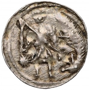 Boleslaw III the Wry-mouthed, Denarius - Fight with the dragon - sunflower
