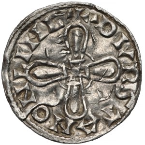 England, Harold I (1036-1038) Jewel Cross type denarius, Lincoln / Thurstan