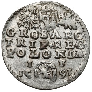 Sigismund III Vasa, Trojak Olkusz 1591 - Lewart in decorative