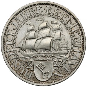 Weimar, 3 marks 1927-A - Port of Bremen