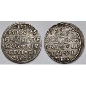 Zygmunt III Waza, Trojaki Ryga 1595 i 1597 - zestaw (2szt)
