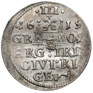 Zygmunt III Waza, Trojak Ryga 1619 - DUŻA głowa - piękny