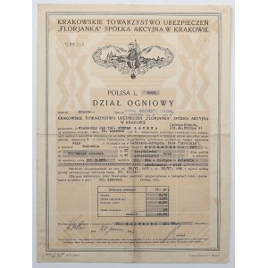 FLORIANKA Tow. Wzajemnych Ubezpieczeń in Kraków, Policy for 2,285 zl 1933